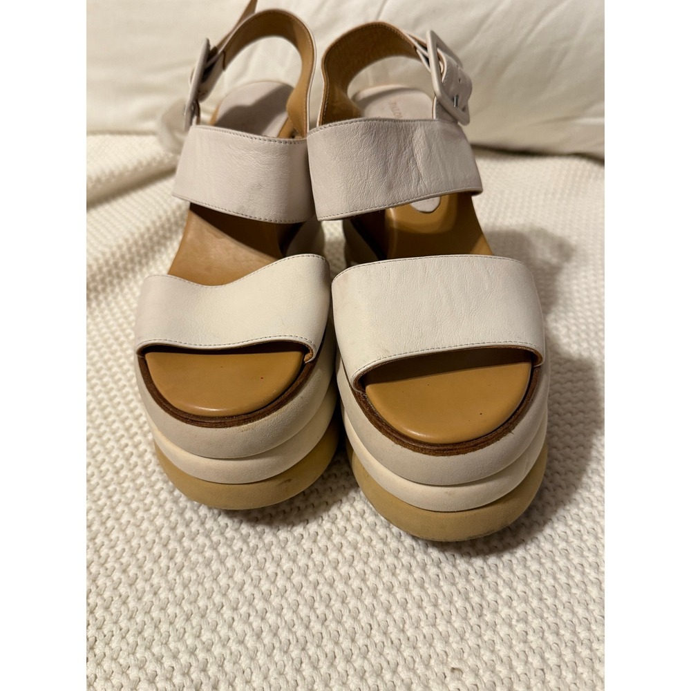 Paloma Barcelo Womens Leather Platform Wedge Sandals Cream Tan Made in Spain